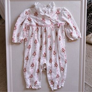 Janie Jack 6-12 months romper onesie white pink roses baby girl
